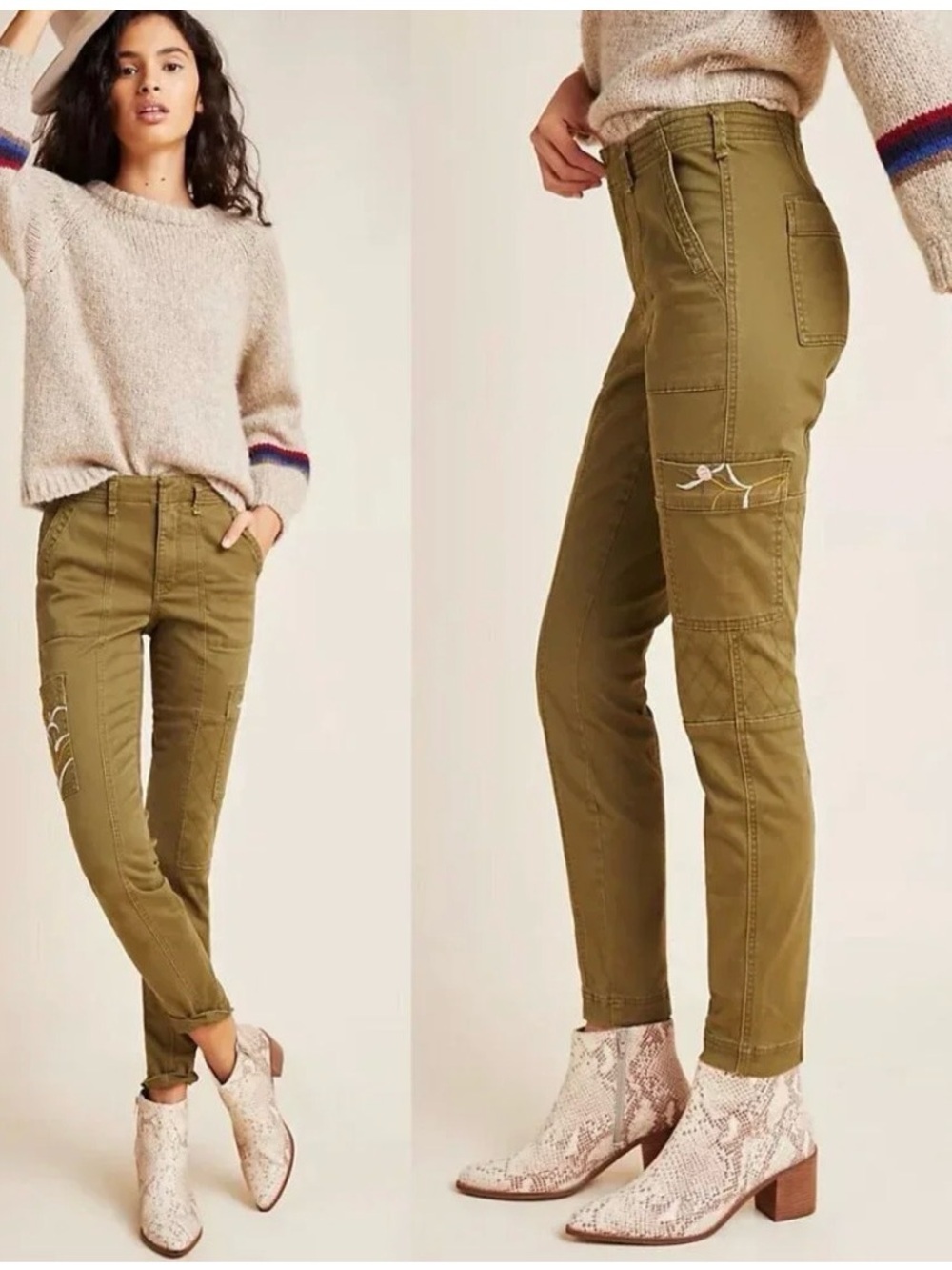 Anthropologie Olive Green Straight-Leg Utility Pants